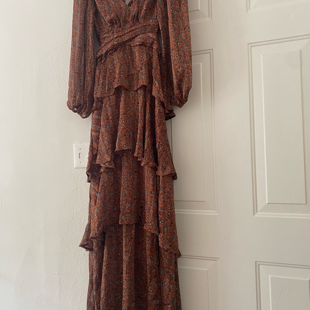 Altar'd State Long Sleeve backless Dress in Elegant Brown shades